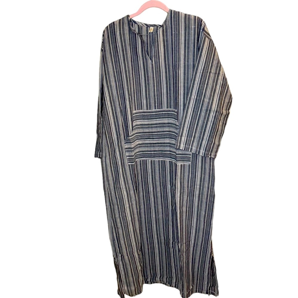 Women’s Plus 3XL Gray Blue Stripe Loungewear/Coverup/Infinity pockets 3/4 sleeve